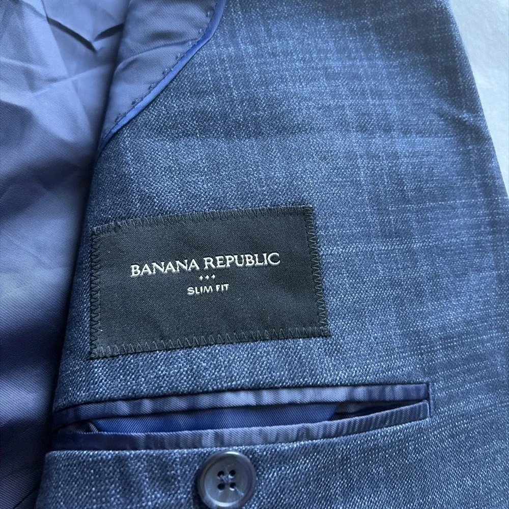 Banana Republic Sport Coat Blazer Men 42R Slim Fit Blue Cotton Poly Rayon Check